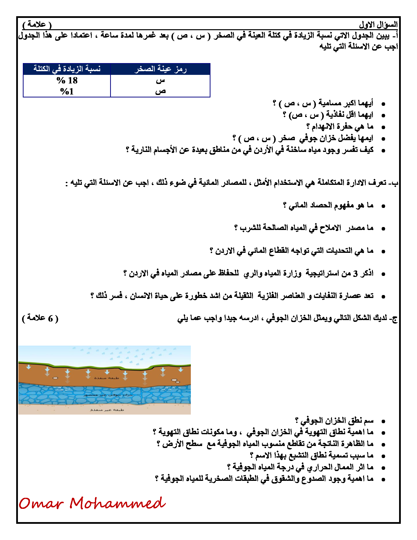Mjk2NzMwMQ3939اختبار نهائي لمادة علوم الارض والبيئة للصف التاسع الفصل الثاني 2018-2